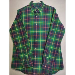 Ralph Lauren Mens M  Button Down Flannel Multicolor Plaid 100%Cotton